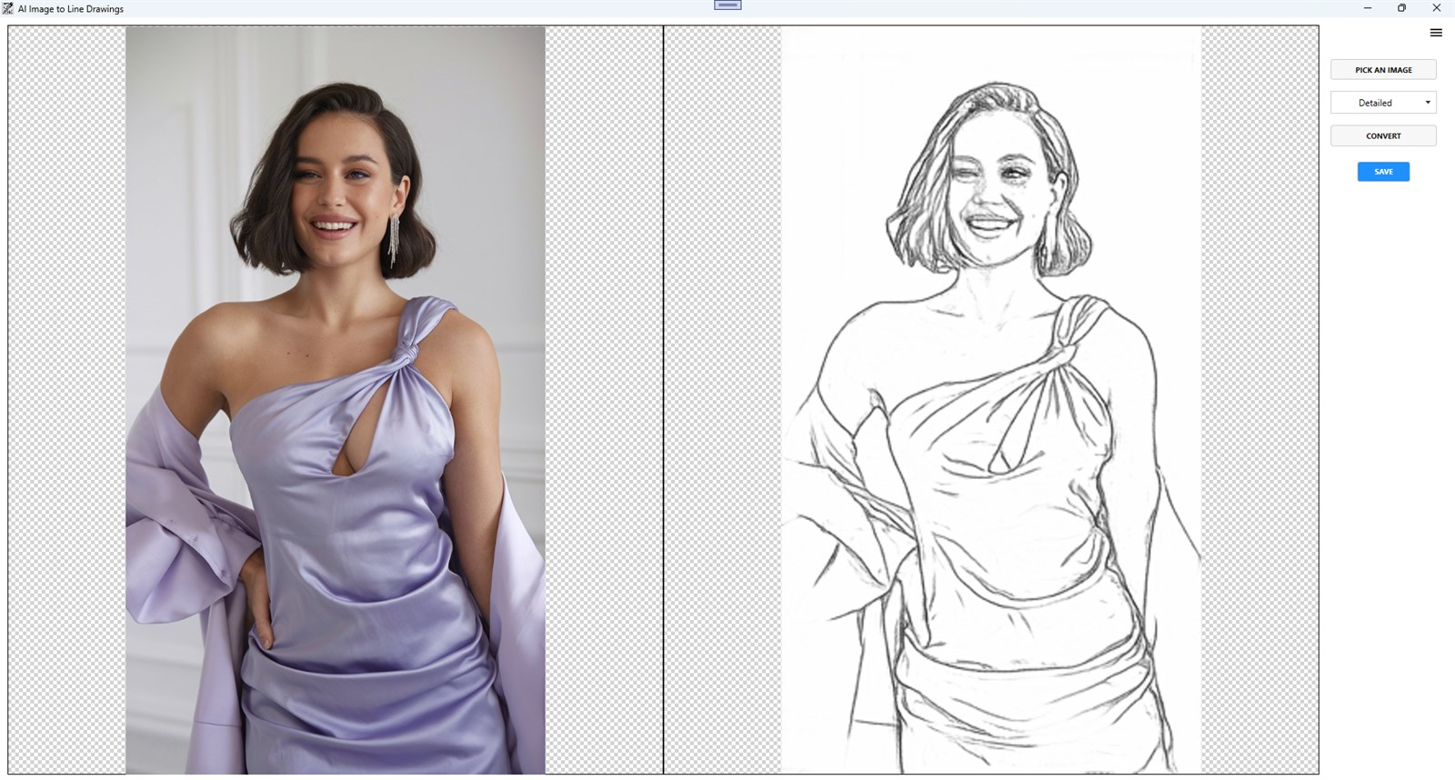 AI Image to Line Drawings interface screenshot from Microsoft Store