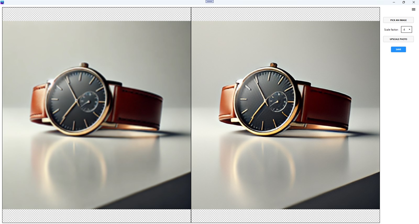 AI Photo Upscaler interface screenshot from Microsoft Store