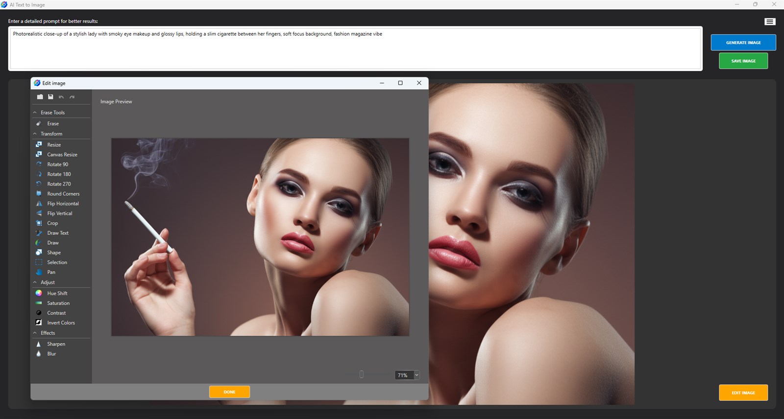AI Text to Image interface screenshot from Microsoft Store