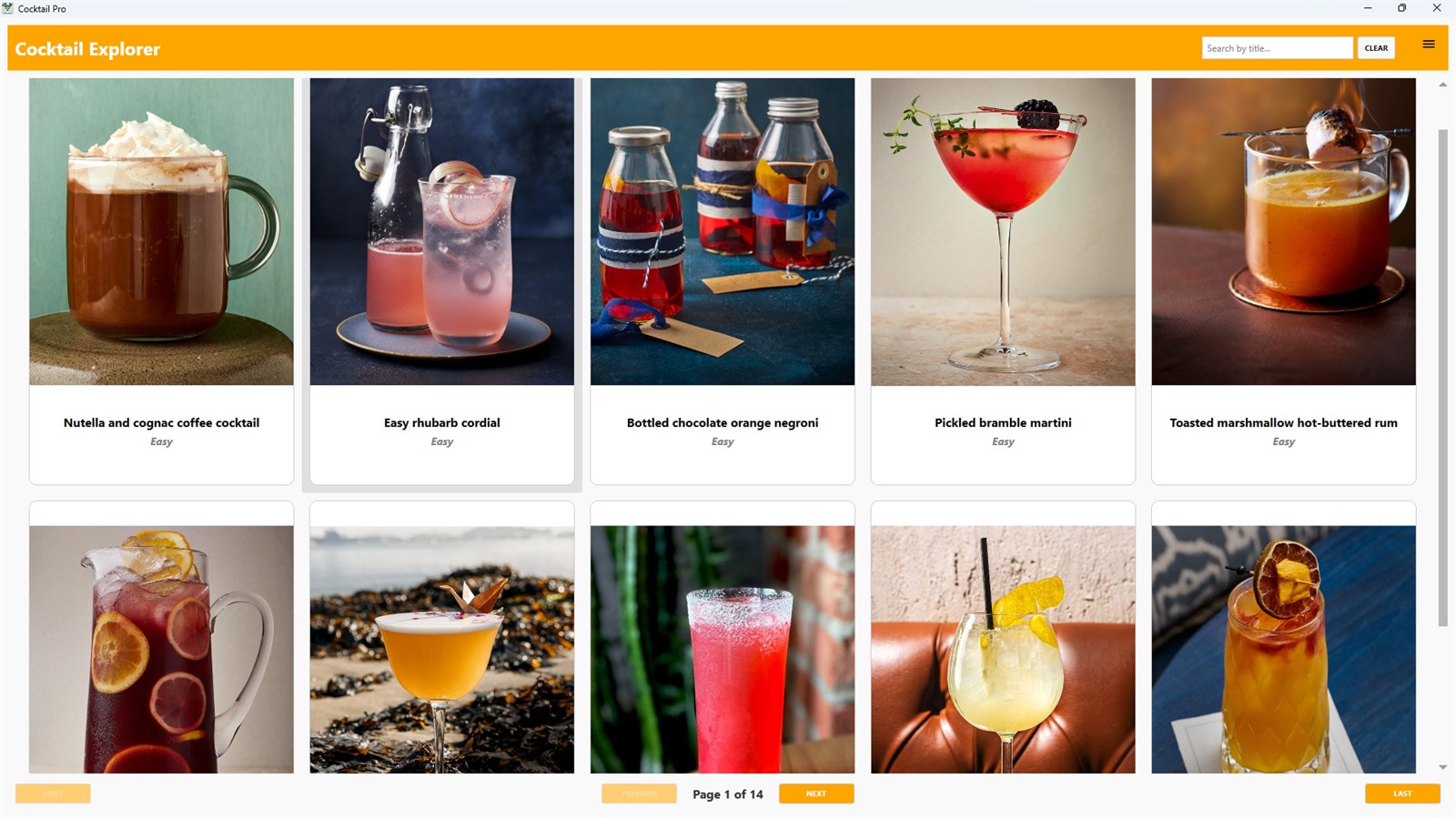 Cocktail Recipes Pro interface screenshot from Microsoft Store