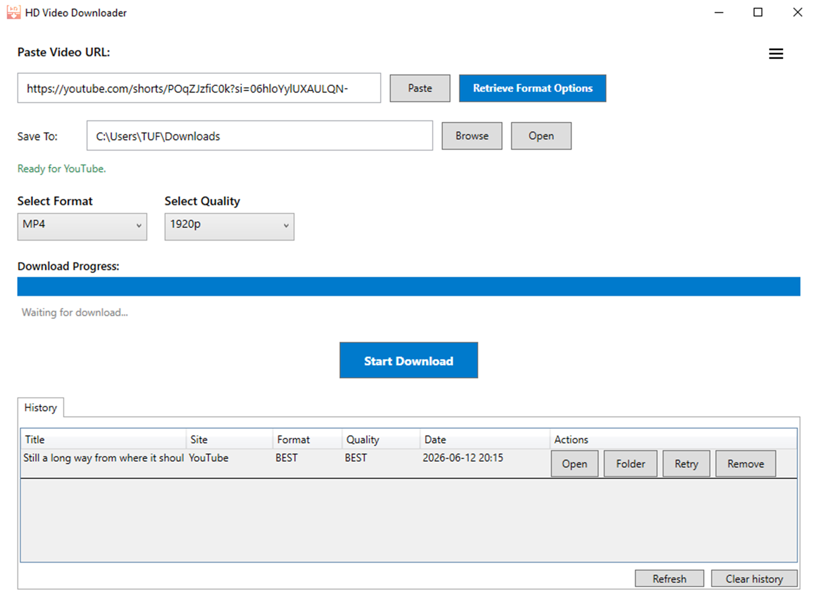 Video Downloader Premium interface screenshot from Microsoft Store