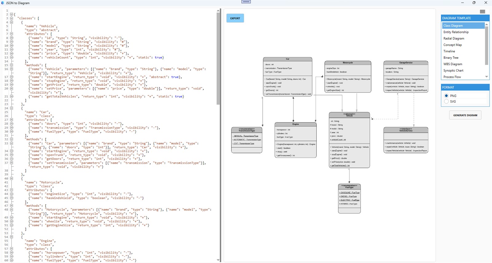 JSON to Diagram interface screenshot from Microsoft Store