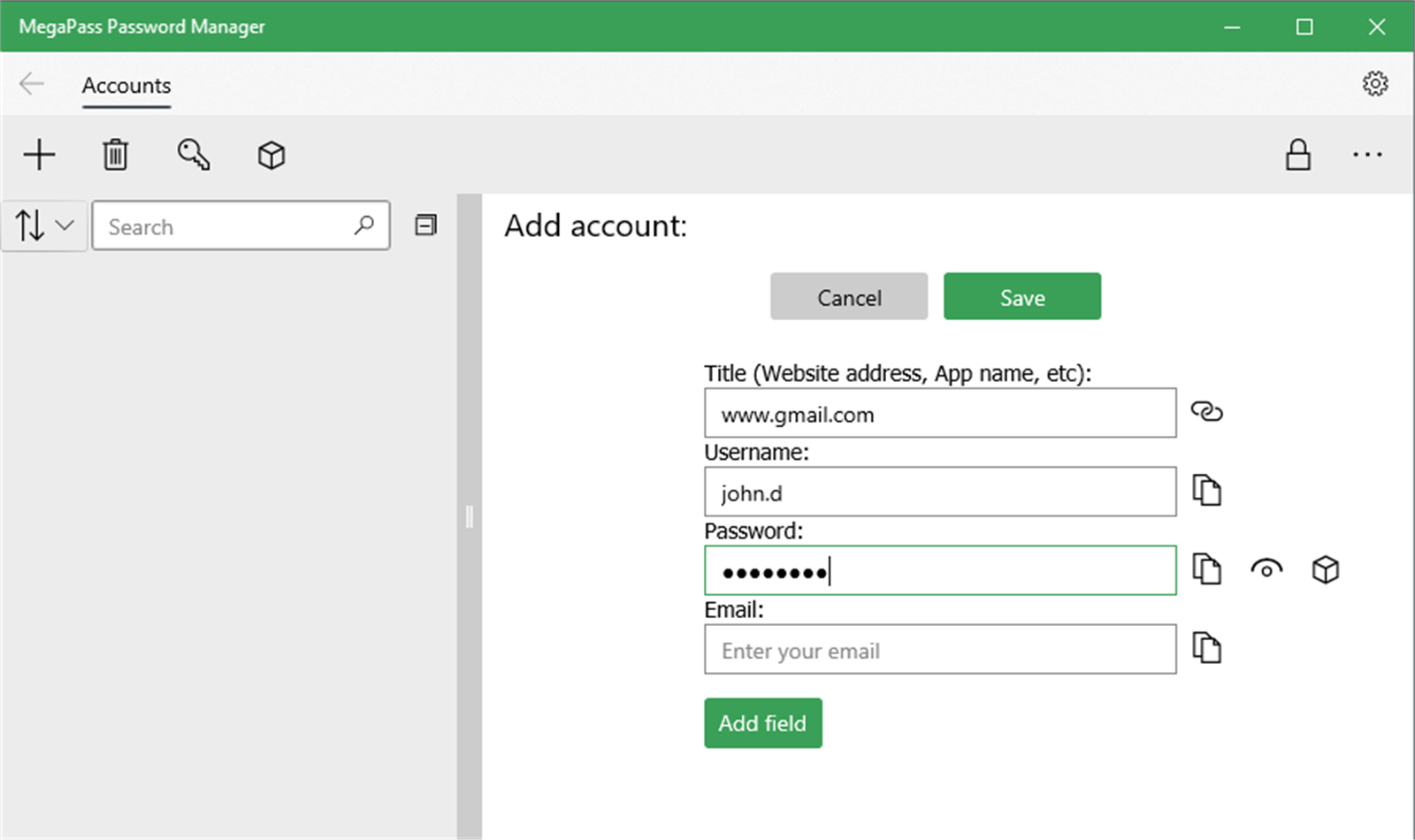Password Manager - MegaPass interface screenshot from Microsoft Store