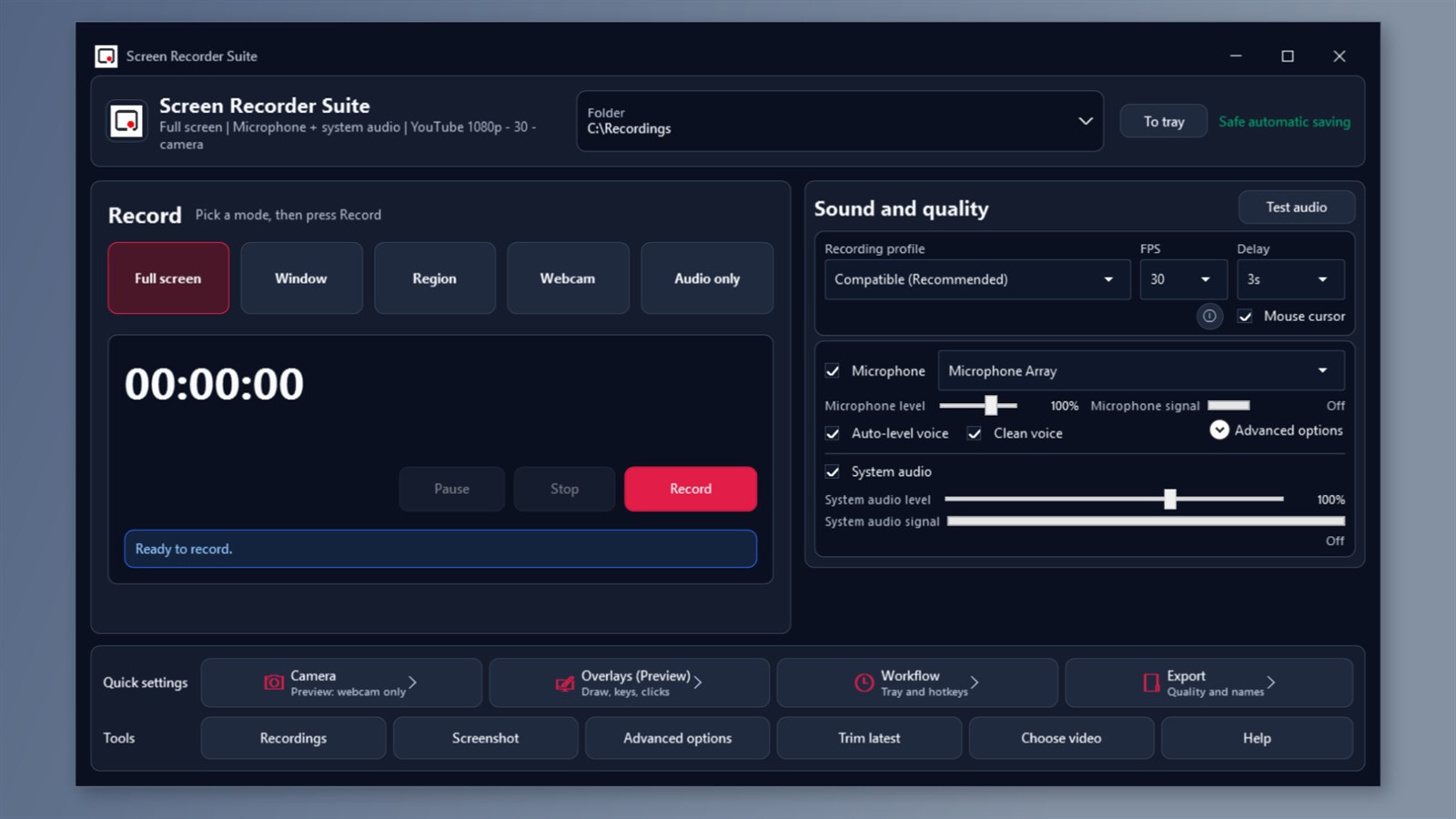 Screen Recorder Suite interface screenshot from Microsoft Store