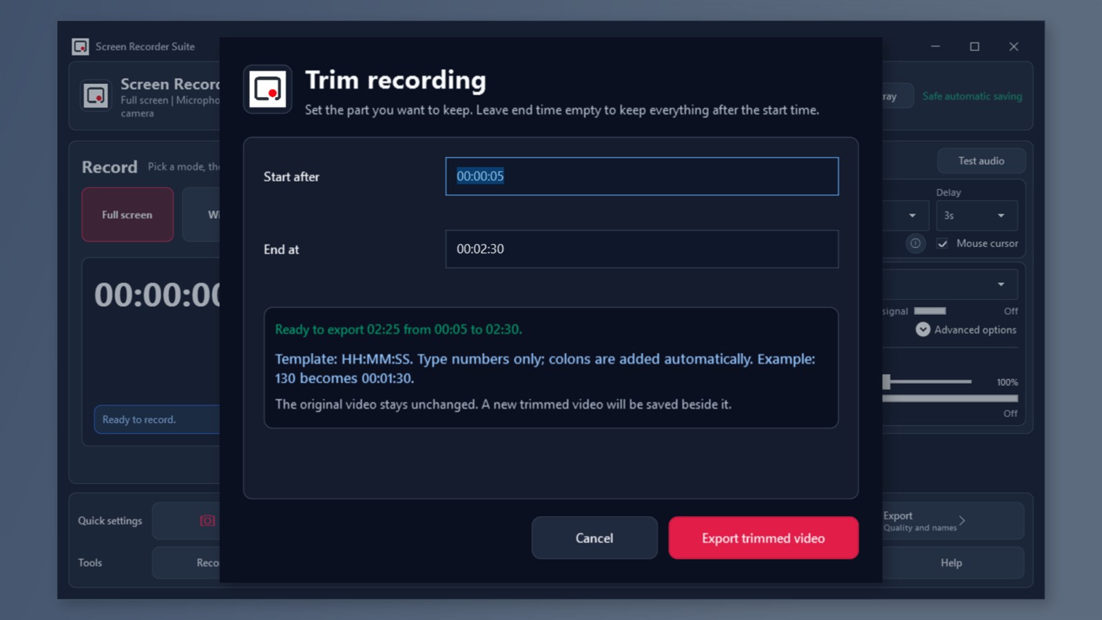 Trim and export